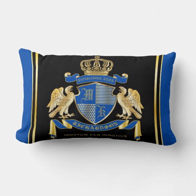 Machen Sie Ihren eigenen Coat von Arms Blue Gold A Lendenkissen (Vorderseite)