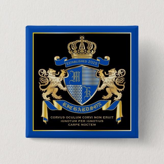 Machen Sie Ihren eigenen Coat von Arms Blue Gold L Button (Vorderseite)