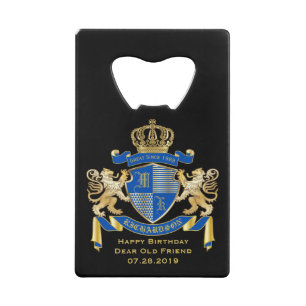 Machen Sie Ihren eigenen Coat von Arms Blue Gold L Geldbeutel Flaschenöffner