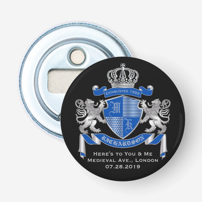Machen Sie Ihren eigenen Coat von Arms Blue Silver Flaschenöffner (Vorderseite)