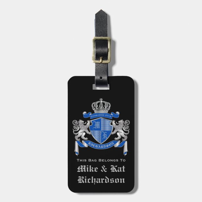 Machen Sie Ihren eigenen Coat von Arms Blue Silver Gepäckanhänger (Vorderseite vertikal)