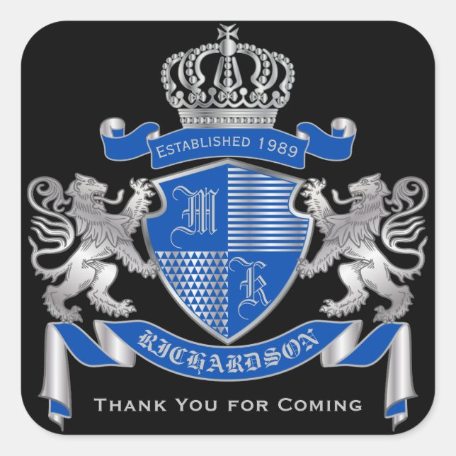 Machen Sie Ihren eigenen Coat von Arms Blue Silver Quadratischer Aufkleber (Vorderseite)