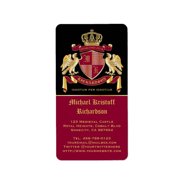 Machen Sie Ihren eigenen Coat von Arms Red Gold Ad Adressaufkleber (Vorne)