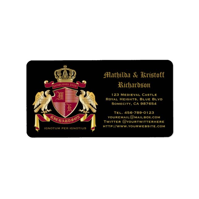 Machen Sie Ihren eigenen Coat von Arms Red Gold Ad Adressaufkleber (Vorne)