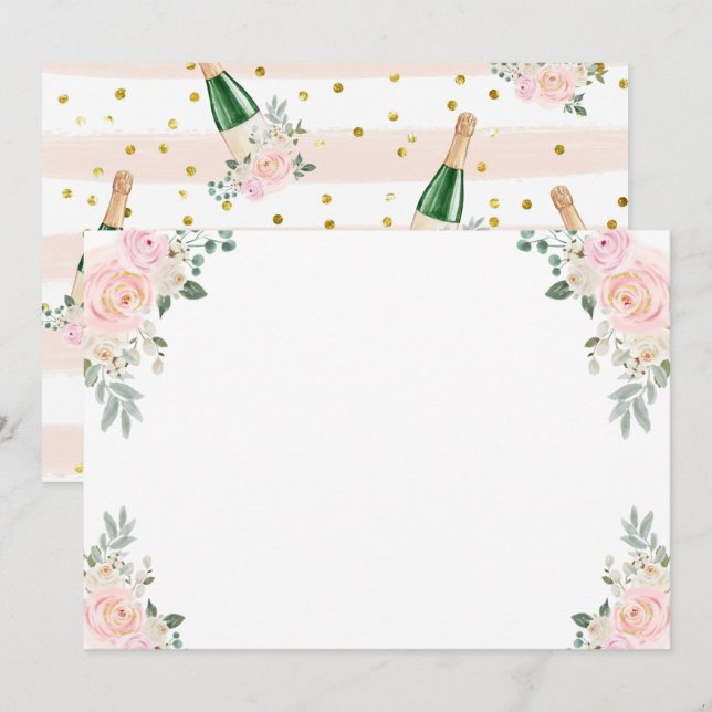 Machen Sie Ihren eigenen Game Champagne Floral Einladung (Vorne/Hinten)
