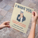 Machen Sie Ihren eigenen Uncle Sam Poster Flyer<br><div class="desc">Dieser Flyer ist so gestaltet, dass er wie das klassische Uncle Sam Rekrutierungspposter aussieht. Der gesamte Text unter der Grafik ist bereit, mit Ihrer eigenen Botschaft individuell abgestimmt zu werden, sodass Sie einen auffälligen Flyer erstellen können, um Ihr Unternehmen, Ihre geschichtliche Veranstaltung zu fördern oder einfach eine politische Erklärung abzugeben....</div>