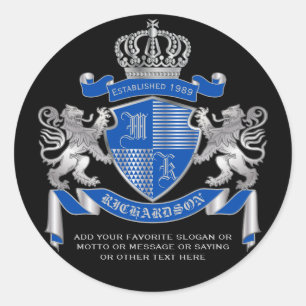 Machen Sie Ihren eigenen Wappen blaue Silberlöwe E Runder Aufkleber