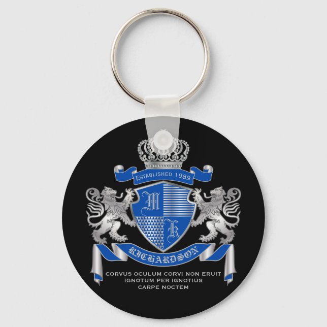 Machen Sie Ihren eigenen Wappen blaue Silberlöwe E Schlüsselanhänger (Vorderseite)