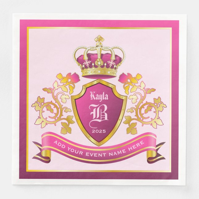 Machen Sie Ihren eigenen Wappen Pink Gold Crown Pe Serviette (Vorderseite)