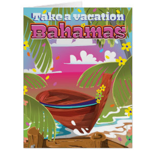 Machen Sie Urlaub! Bahamas Cartoon-Reiseplakat.