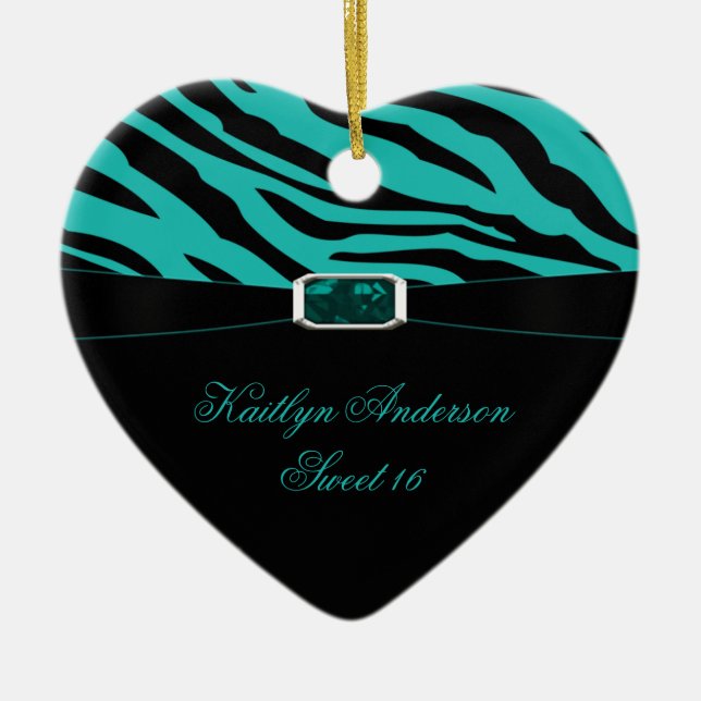 MACHEN Sie Zebra-Druck und aquamarines Andenken Keramikornament (Vorne)