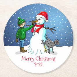 Machen wir einen Snowman-Untersetzer Runder Pappuntersetzer