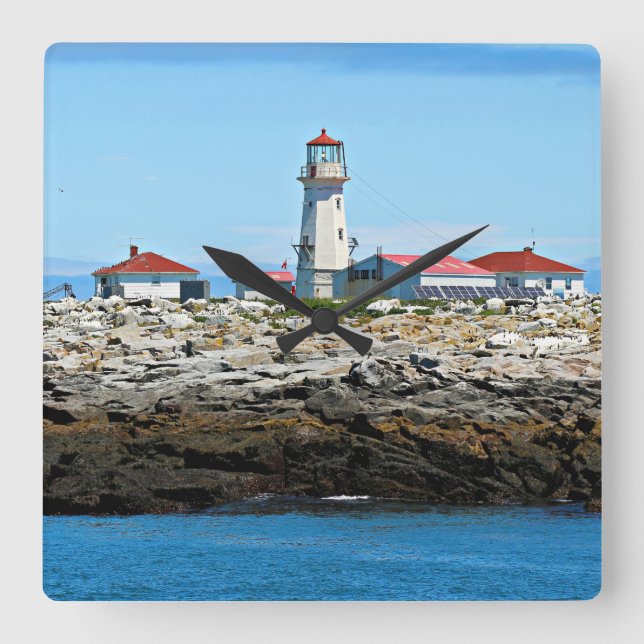 Machias Siegel Island Leuchtturm Wall Clock Quadratische Wanduhr (Vorderseite)