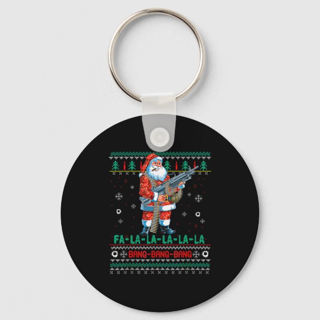 Machine Santa Claus Gun Lover Ugly Christmas Sweat Schlüsselanhänger (Vorderseite)