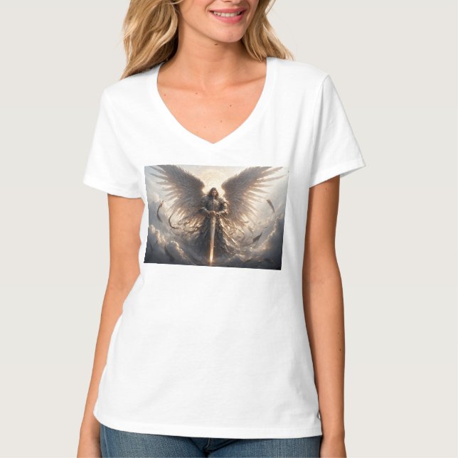 Mächtig St. Michael the Archangel Women / Neck T-S T-Shirt (Vorderseite)