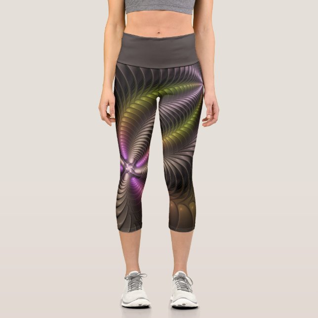 Mächtige Bewegung Farbiges Abstraktes Fraktal Kuns Capri Leggings (Vorderseite)