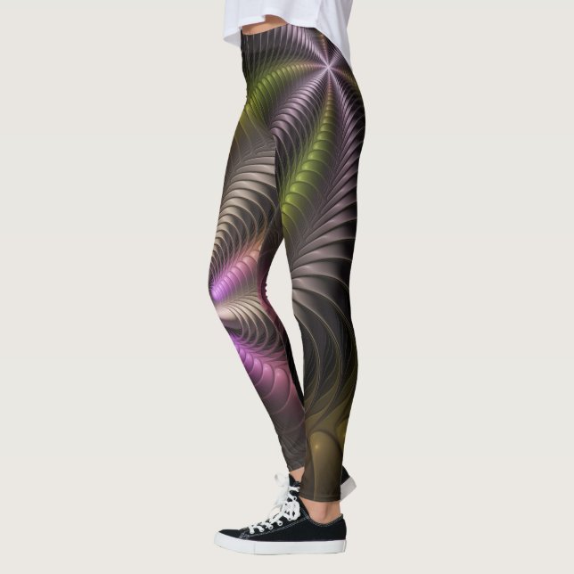 Mächtige Bewegung Farbiges Abstraktes Fraktal Kuns Leggings (Links)
