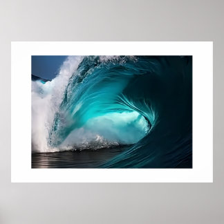Mächtige Ozeanwelle Majestätisches Blaues Meer Nat Poster