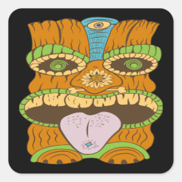 Mächtige Tiki-Statue in psychedelischer Stimmung, Quadratischer Aufkleber