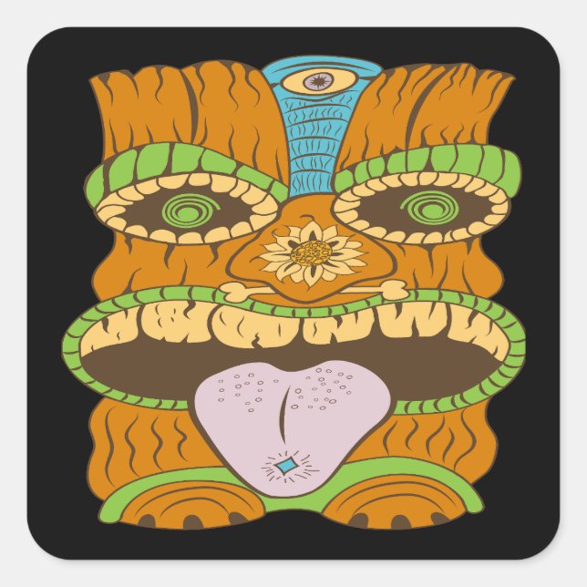 Mächtige Tiki-Statue in psychedelischer Stimmung,  Quadratischer Aufkleber (Vorderseite)