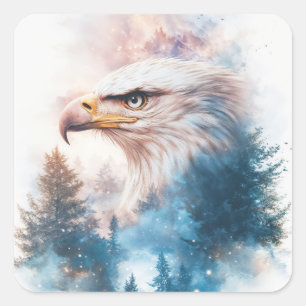 Mächtiger Adler durch galaktische Wolken Quadratischer Aufkleber