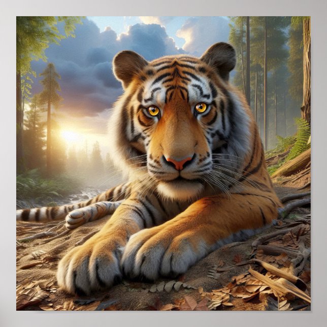 Mächtiger Bengalischer Tiger im Wilden Dschungel Poster (Vorne)