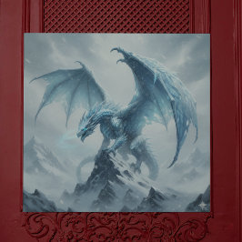 Mächtiger Eisdrache auf einem Berggipfel Poster