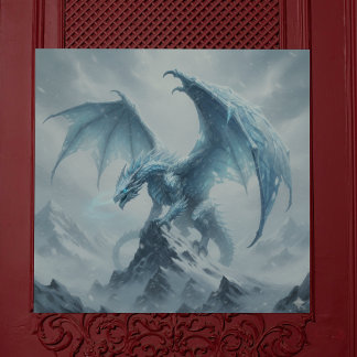 Mächtiger Eisdrache auf einem Berggipfel Poster