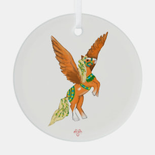 Mächtiges belgisches Pegasus-Vintage-Karussellpfer Ornament Aus Glas