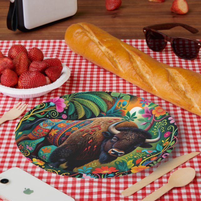 Mächtiges Büffel Bison Tier Pappteller (Picknick)