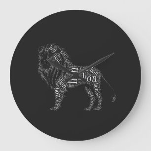 Mächtiges Löwe-Typografie-Design T-Shirt Große Wanduhr