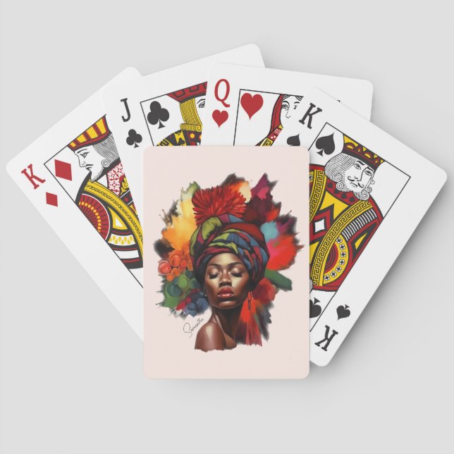 Machtvolle afroamerikanische Frau Spielkarten (Rückseite)