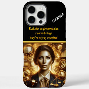 Machtvolles Rechtsanwältin mit goldenen Symbolen iPhone 16 Pro Max Hülle