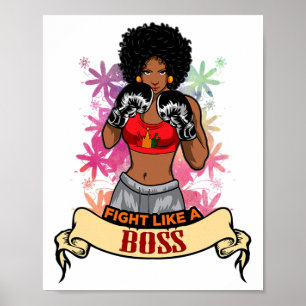 Machtvolles Schwarze Boxmagie-Kickboxing-Girl Poster