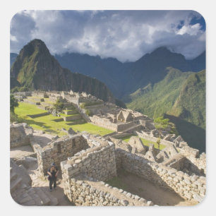 Machu Picchu, antike Ruinen, UNESCO Welt 3 Quadratischer Aufkleber