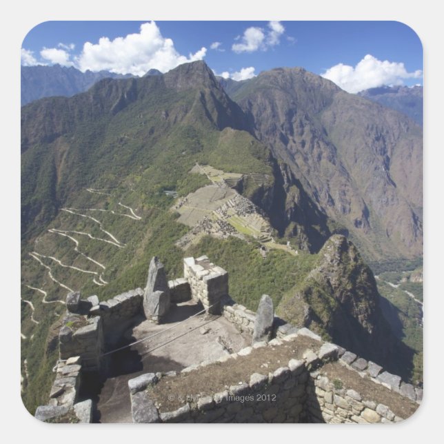 Machu Picchu aus Huayna Picchu, Quadratischer Aufkleber (Vorderseite)