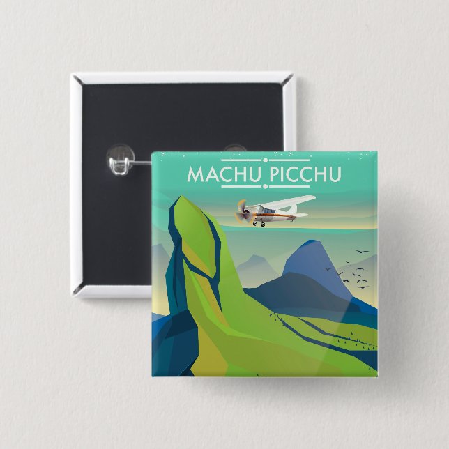 Machu Picchu Flight Travel Poster Button (Vorne & Hinten)