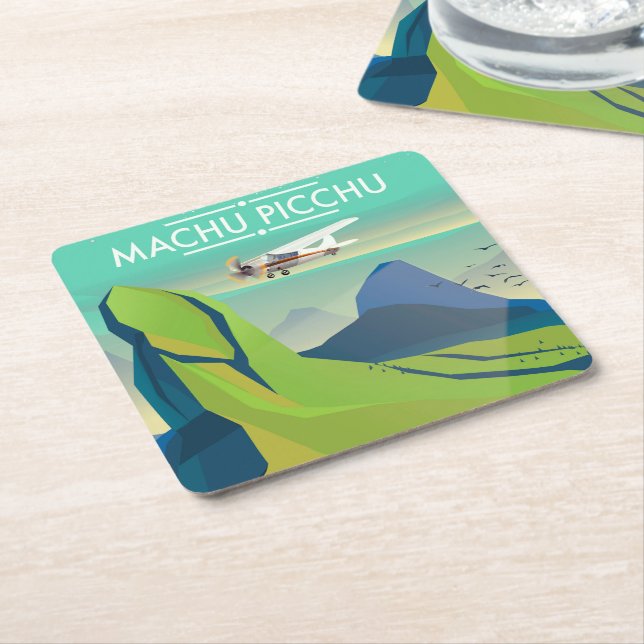 Machu Picchu Flight Travel Poster Rechteckiger Pappuntersetzer (angewinkelt)