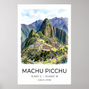 Machu Picchu Kunstprint - Blaue neblige Landschaft Poster