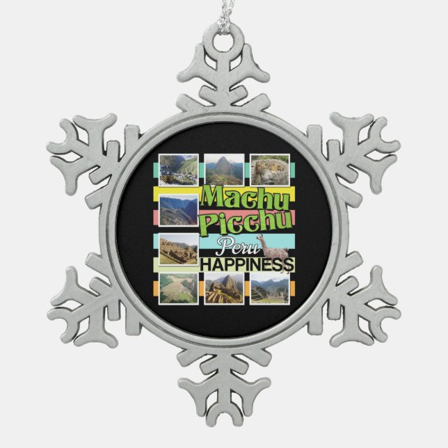 Machu Picchu Peru Glück Schneeflocken Zinn-Ornament (Vorderseite)