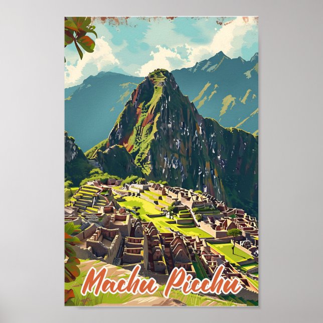 Machu Picchu Peru Künstlerische Reise Illustration Poster (Vorne)