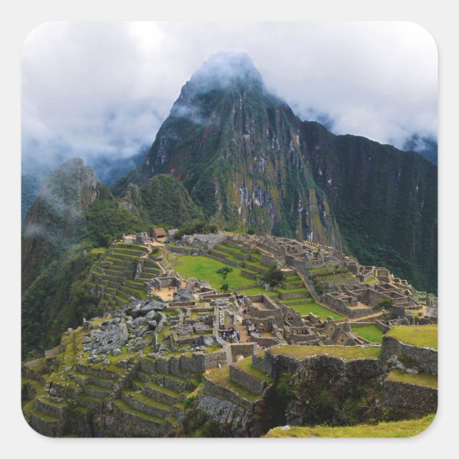 Machu Picchu, Peru Quadratischer Aufkleber (Vorderseite)