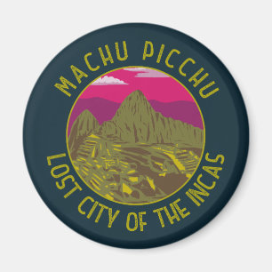 Machu Picchu Peru Retro Distressed Circle Magnet