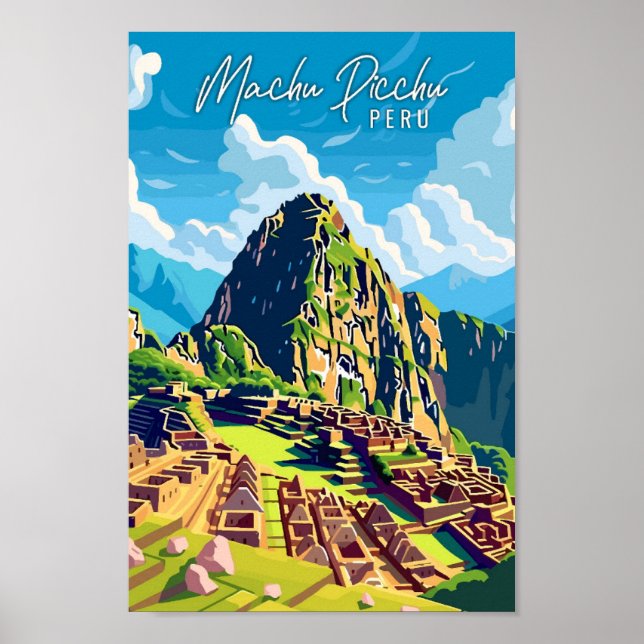 Machu Picchu Peru Vintage Reise Illustration Poster (Vorne)