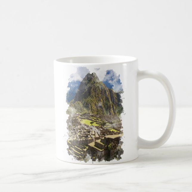 Machu Picchu Peru Wasserfarbenkunst Kaffeetasse (Rechts)