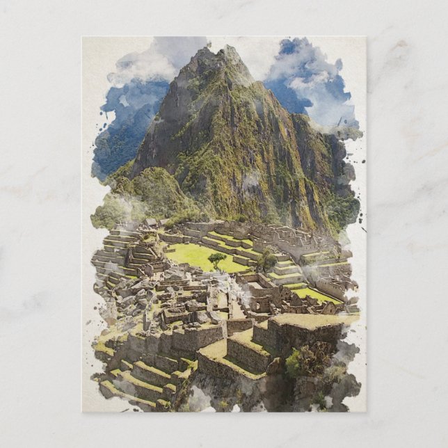 Machu Picchu Peru Wasserfarbenwelt Einladung Postkarte (Vorderseite)