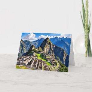 Machu Picchu Peru Watercolor Karte