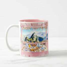Machu Picchu Pink Wasserfarbenfrühstück Niedlich R Zweifarbige Tasse