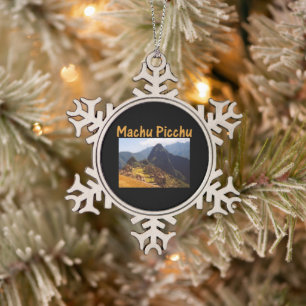 Machu Picchu Ruins Peru Sunrise Schneeflocken Zinn-Ornament