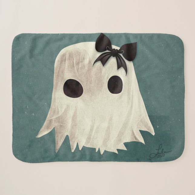 Macie The Friendly Ghost: Niedliche Halloween Art Sherpadecke (Vorderseite (Horizontal))